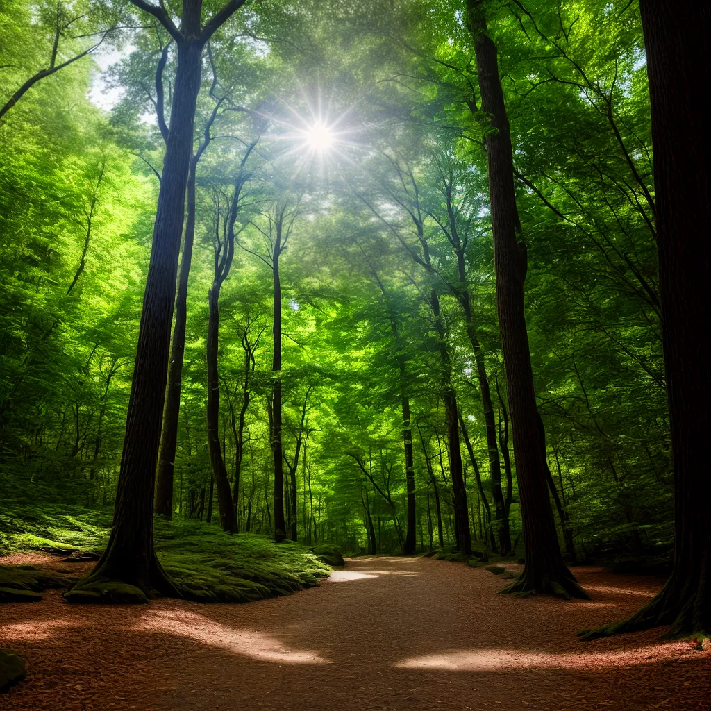 floresta majestosa luz sol tranquilidade