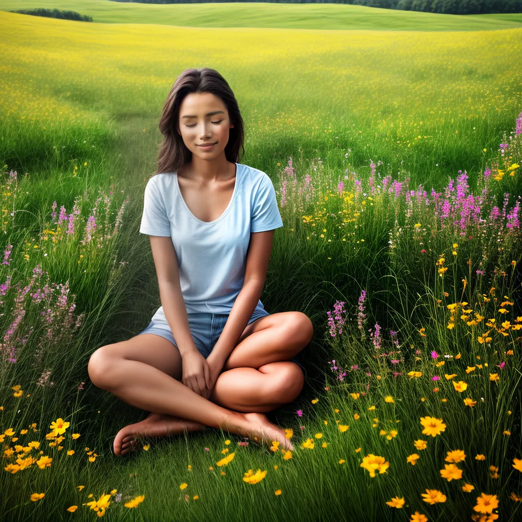 pessoa meditando prado natureza pessoa meditando prado natureza