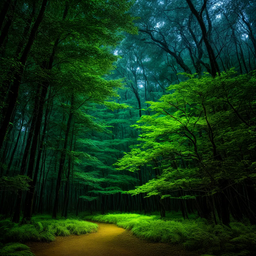floresta noturna luzes magicas