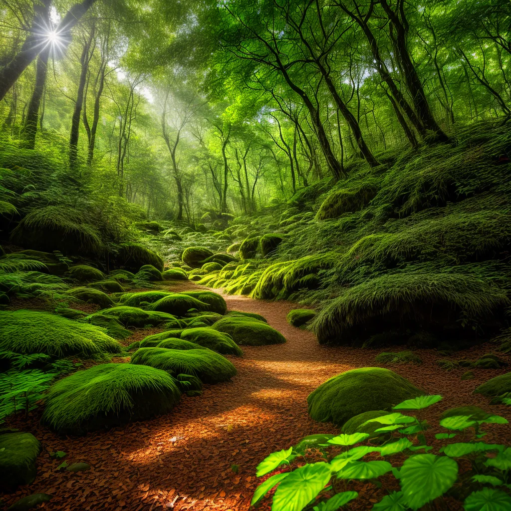 mosses floresta encantadora raios de luz