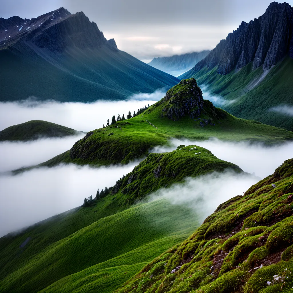 pico montanha musgo verde nuvens