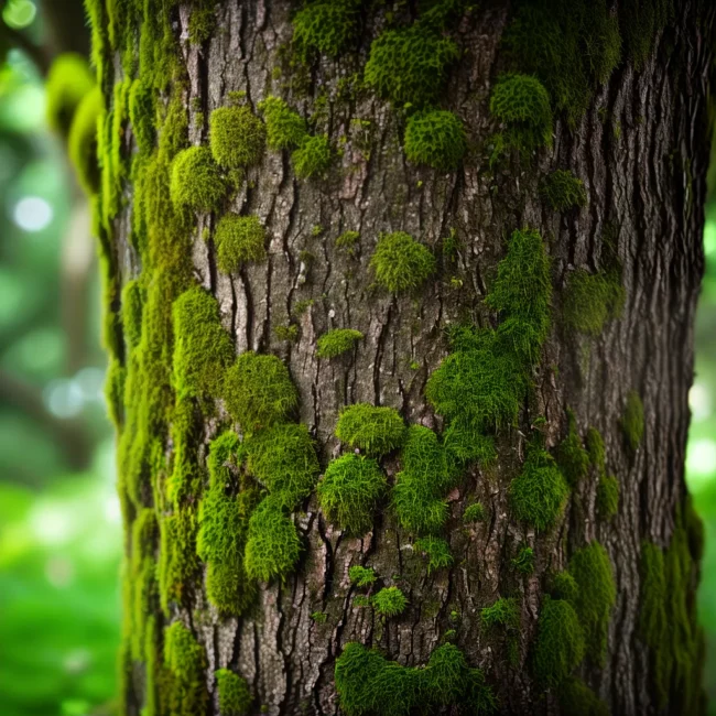 arvore tronco musgo verde brilho