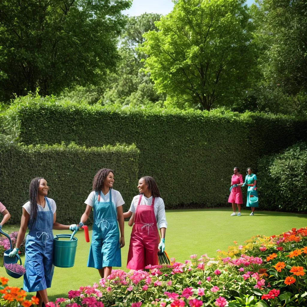 jardim colorido mulheres diversas cuidando jardim colorido mulheres diversas cuidando