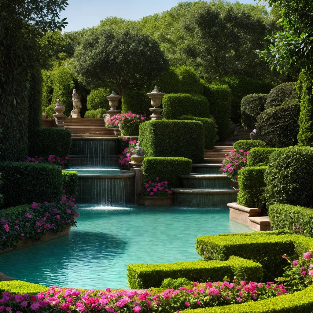 jardim renascentista hedgerow flores fountain