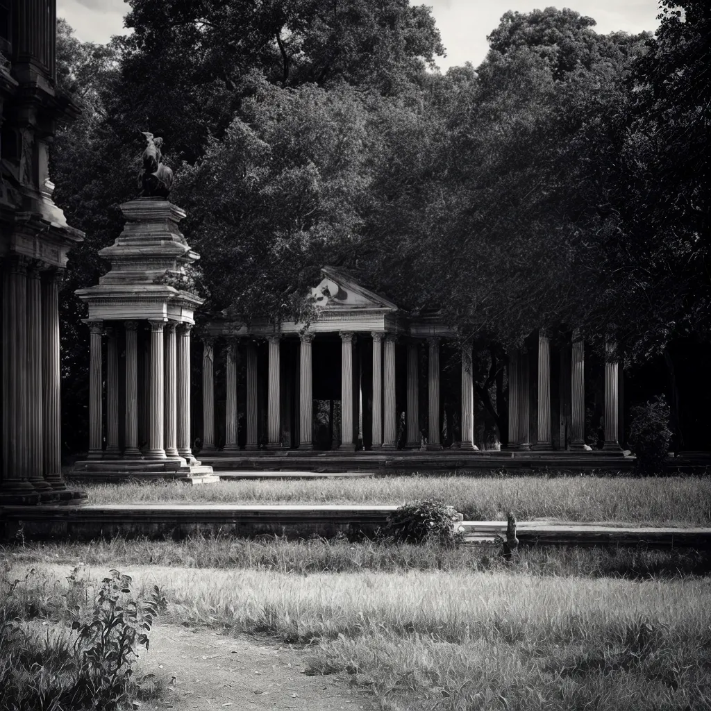 jardim abandonado estatuas ruinas