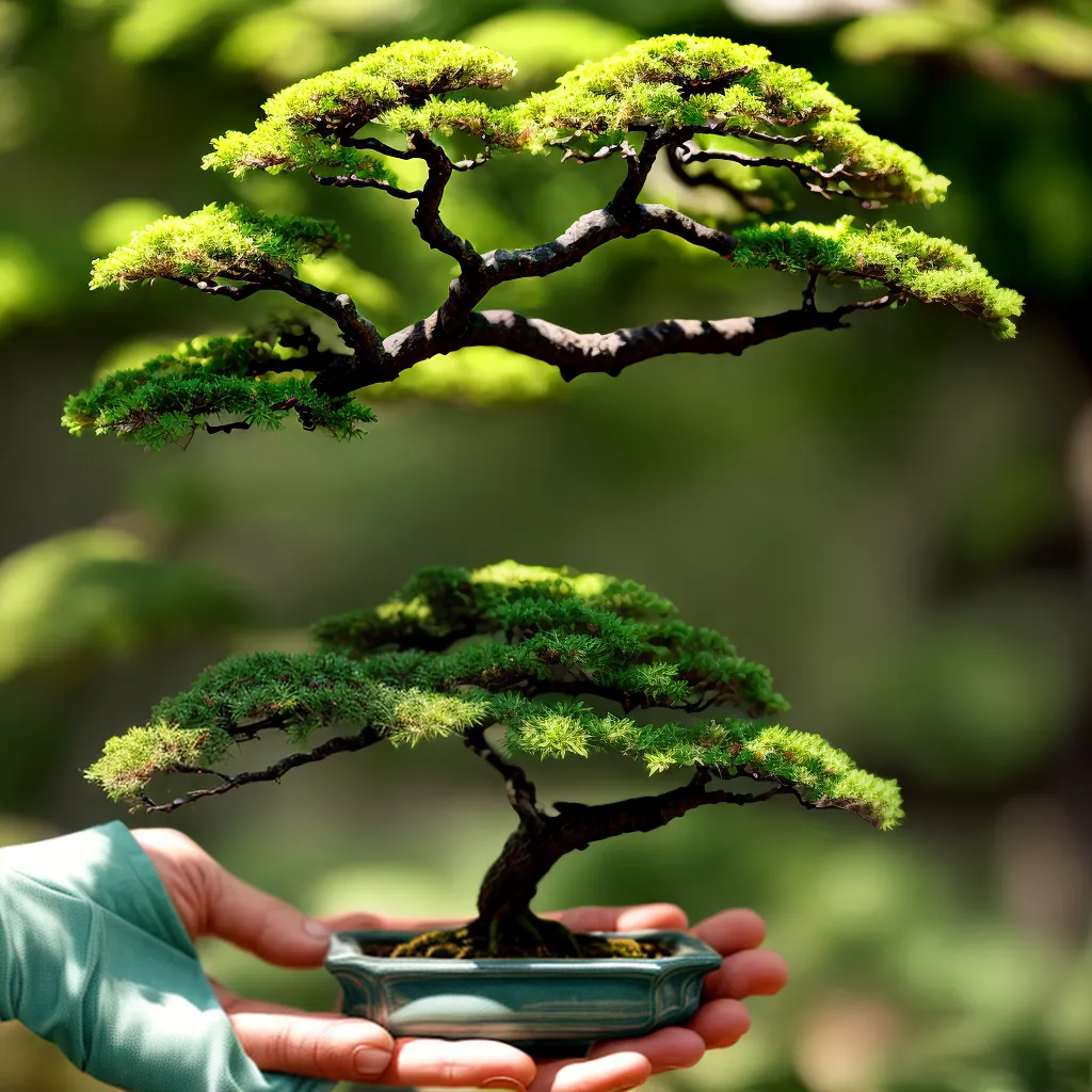 bonsai maos poda folhas verde
