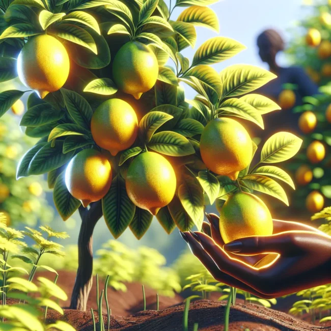 ilustracao limoeiro frutos verdes jardineiro cuidado
