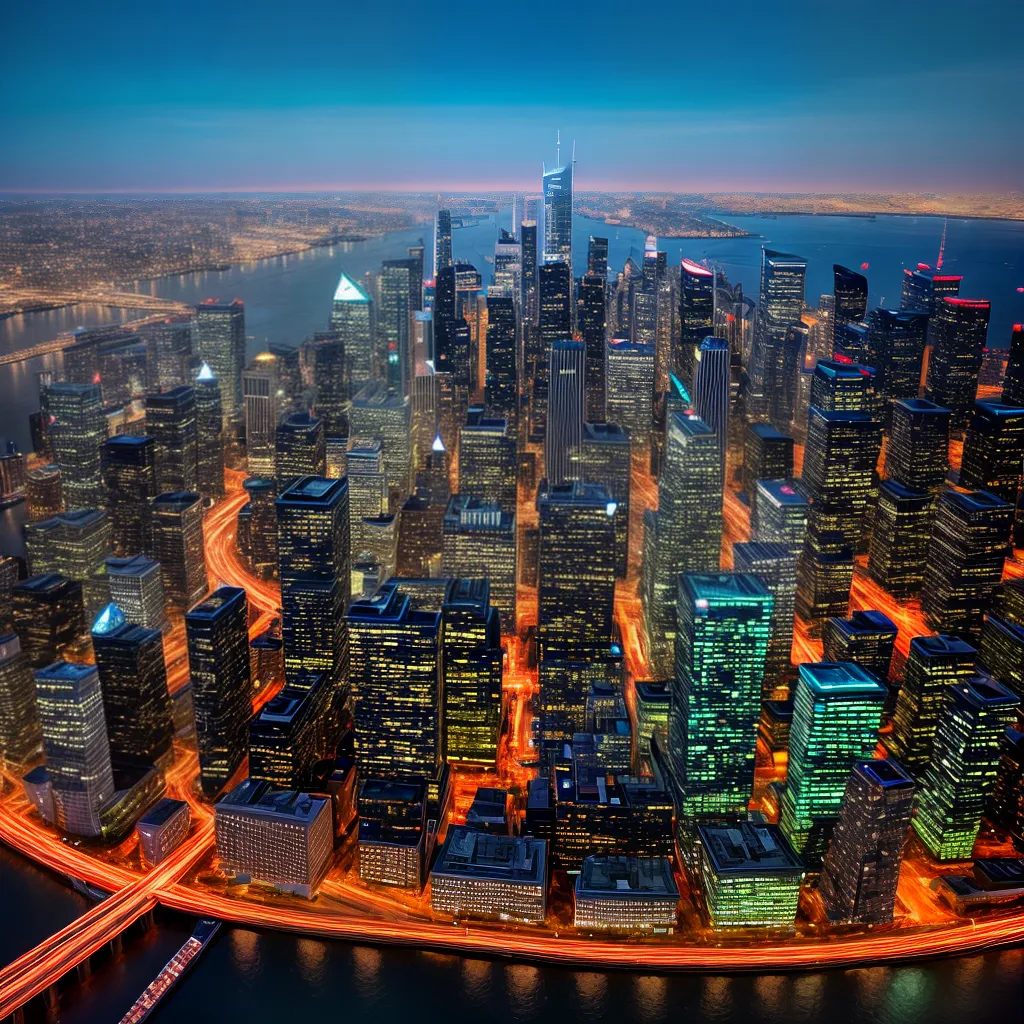 cidade futurista arranha ceus luzes