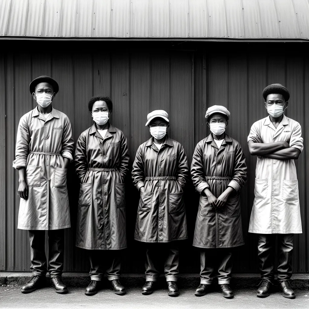 trabalhadores mascaras portao fabrica fechada