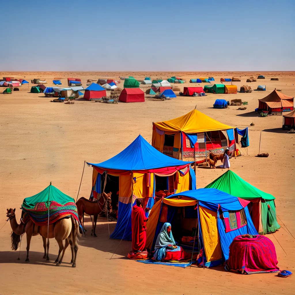 comunidade nomade deserto tendas camelos
