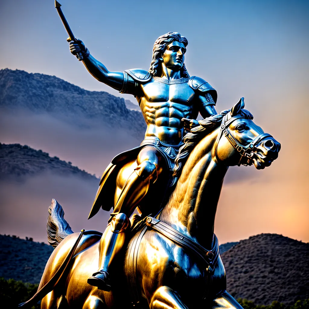 estatua alexandre grande cavalo por do sol