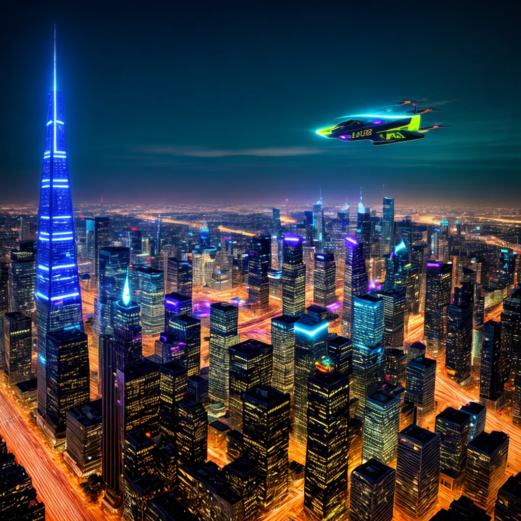 cidade futurista neon carros voadores tecnologia
