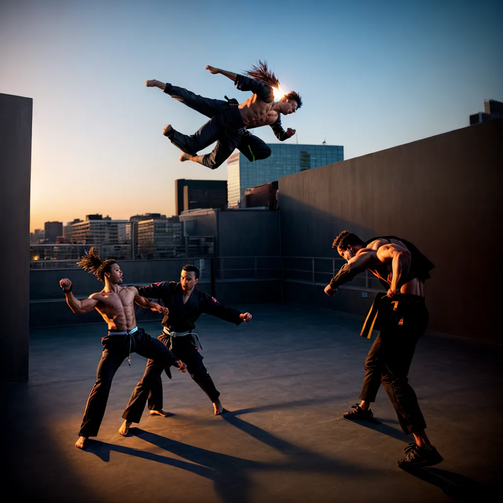 luta marcial rooftop intensa