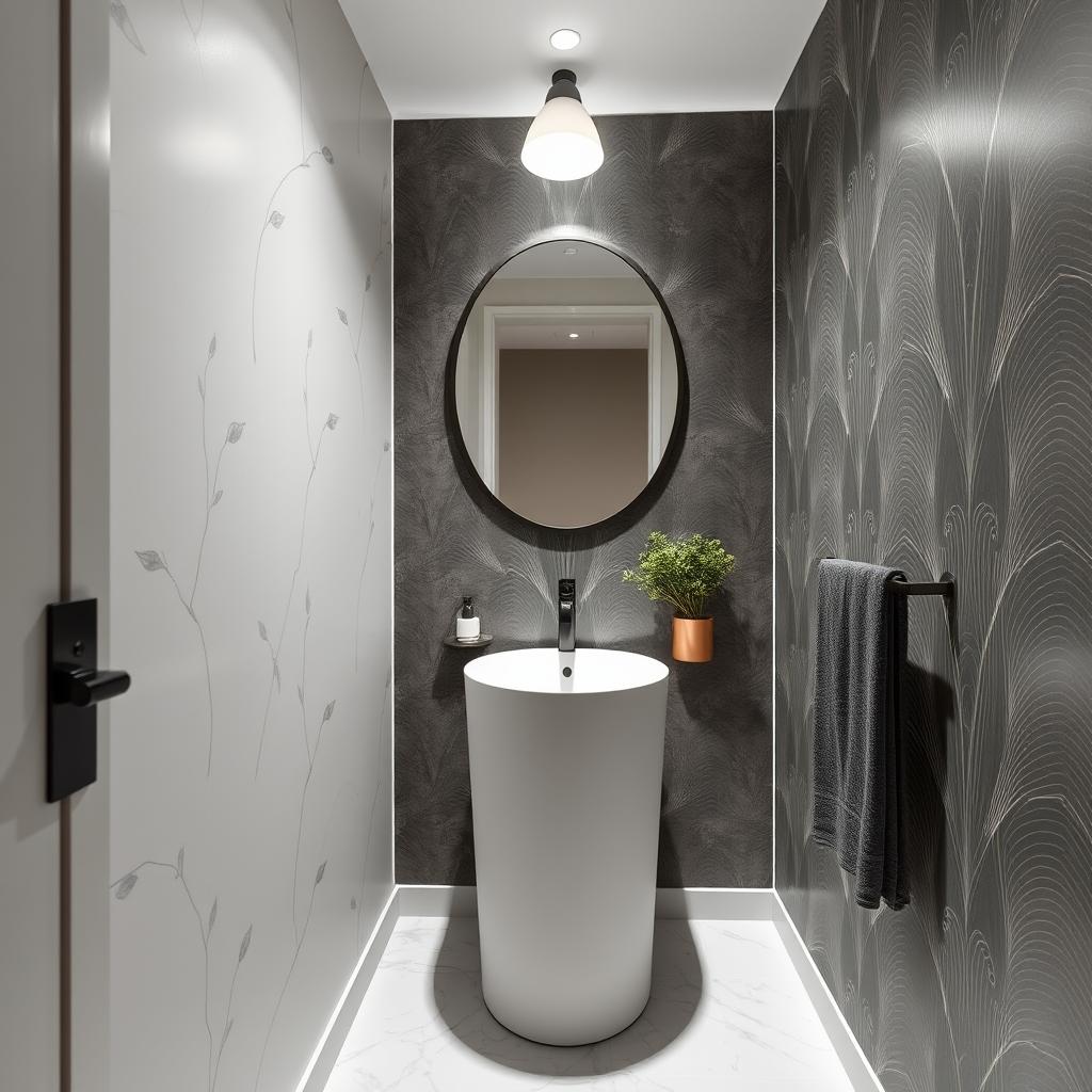 Lavabo pequeno com espelho e papel de parede: ideias criativas