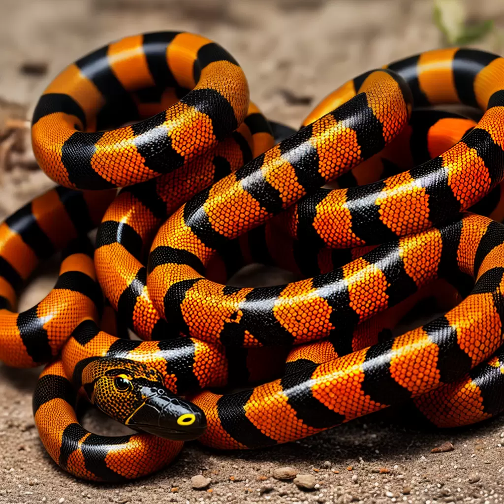 A cobra-coral, uma serpente venenosa com padrão vermelho, amarelo e preto 6