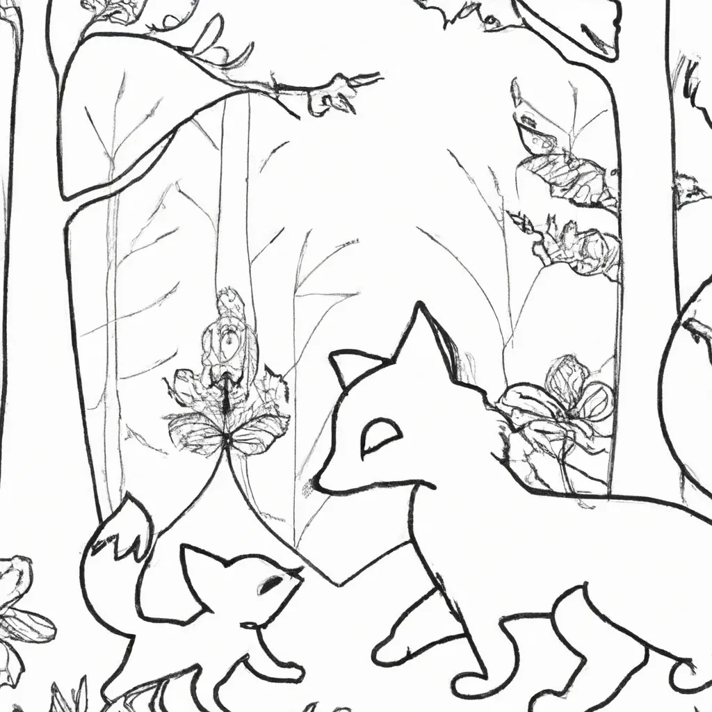 Passeie Pela Floresta com Desenhos de Raposas para Colorir 2