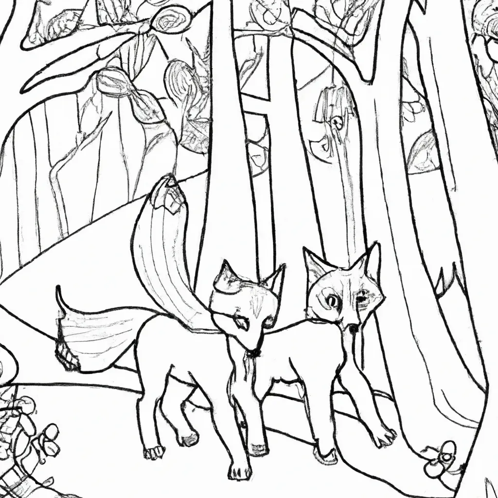 Passeie Pela Floresta com Desenhos de Raposas para Colorir 12