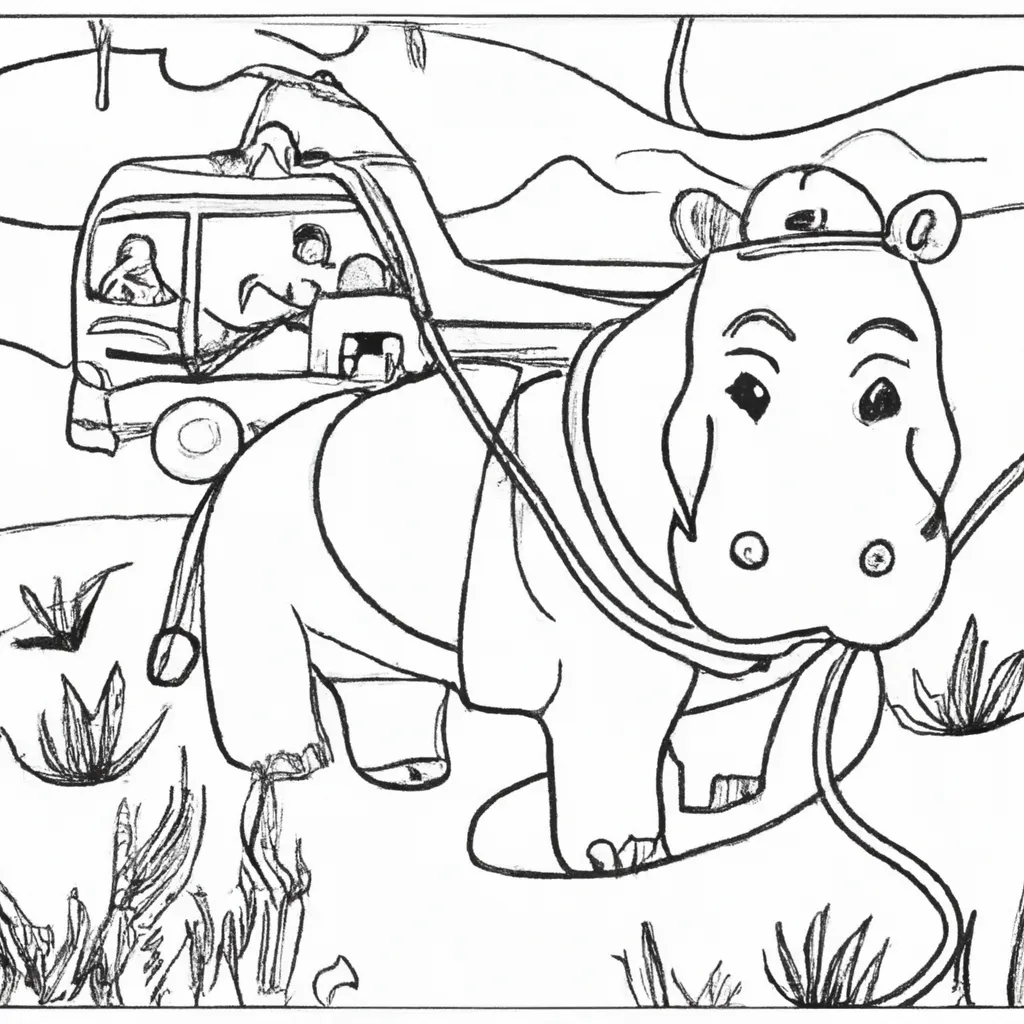 Viaje pelo Safari com Desenhos de Hipopótamos para Colorir 4