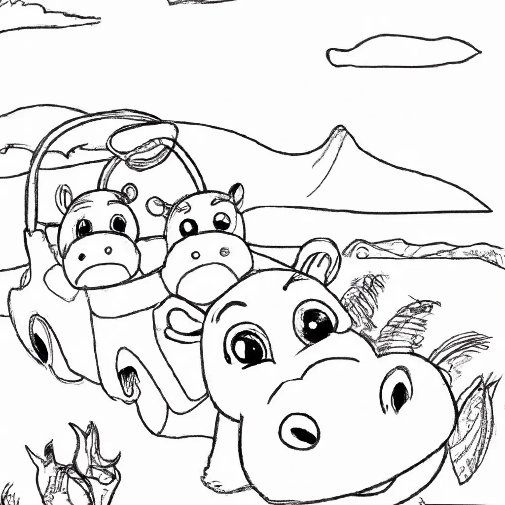 Viaje pelo Safari com Desenhos de Hipopótamos para Colorir 8