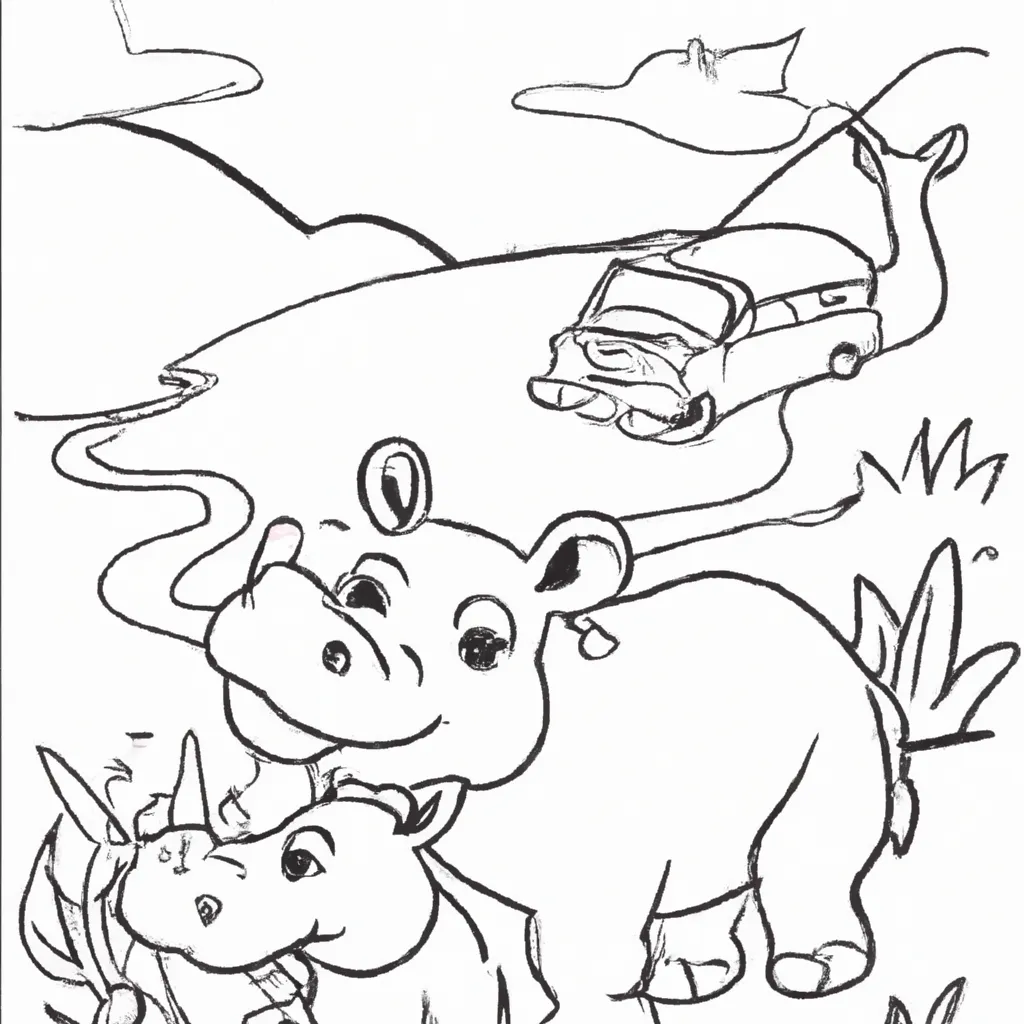 Viaje pelo Safari com Desenhos de Hipopótamos para Colorir 10
