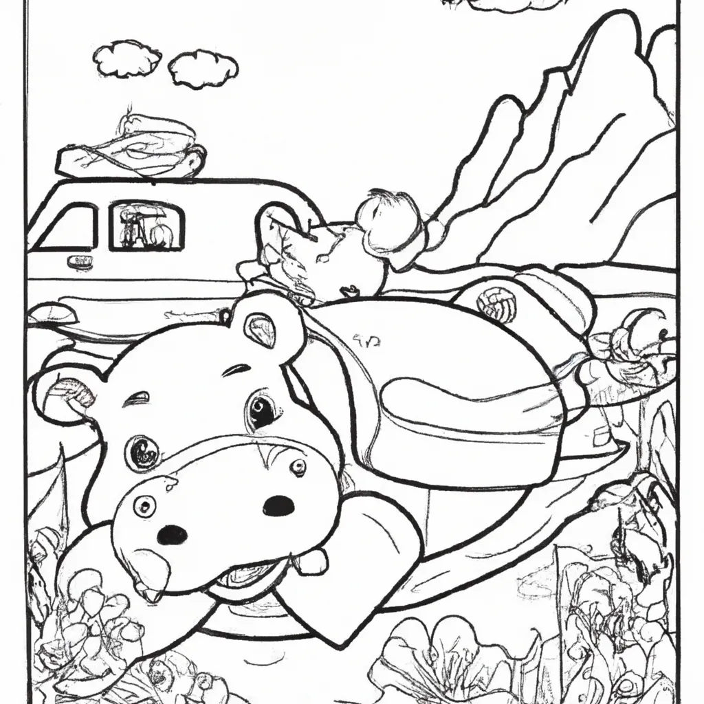 Viaje pelo Safari com Desenhos de Hipopótamos para Colorir 18