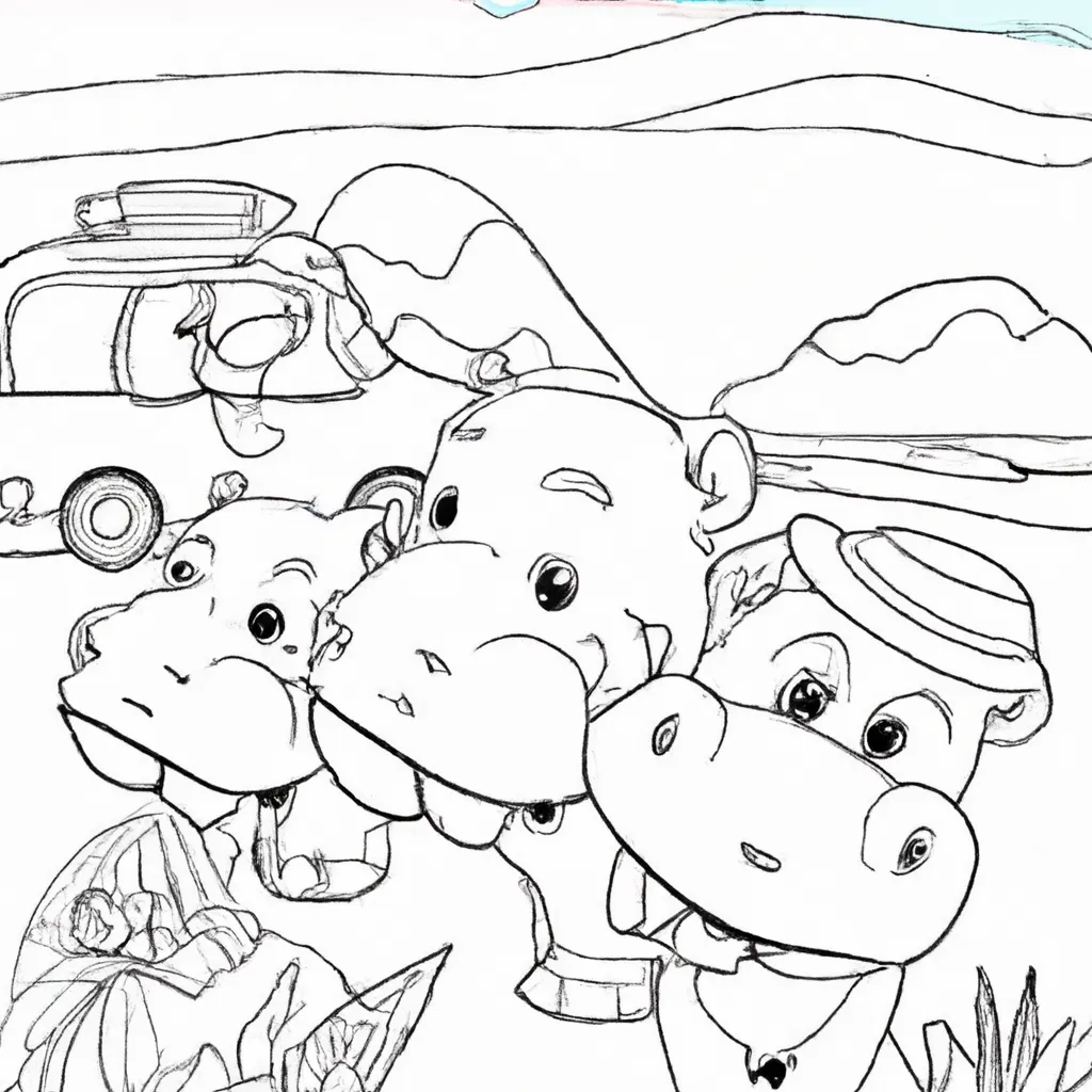 Viaje pelo Safari com Desenhos de Hipopótamos para Colorir 28
