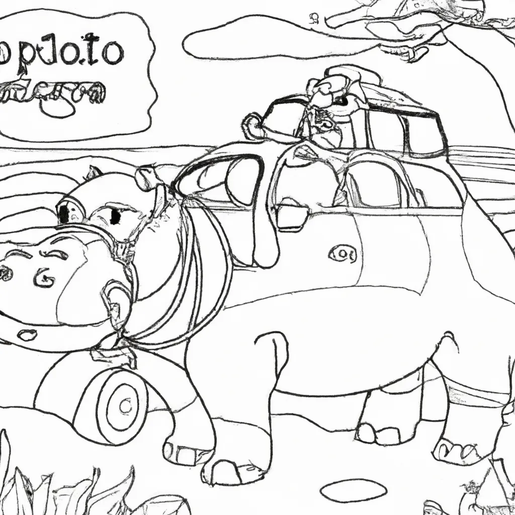 Viaje pelo Safari com Desenhos de Hipopótamos para Colorir 14