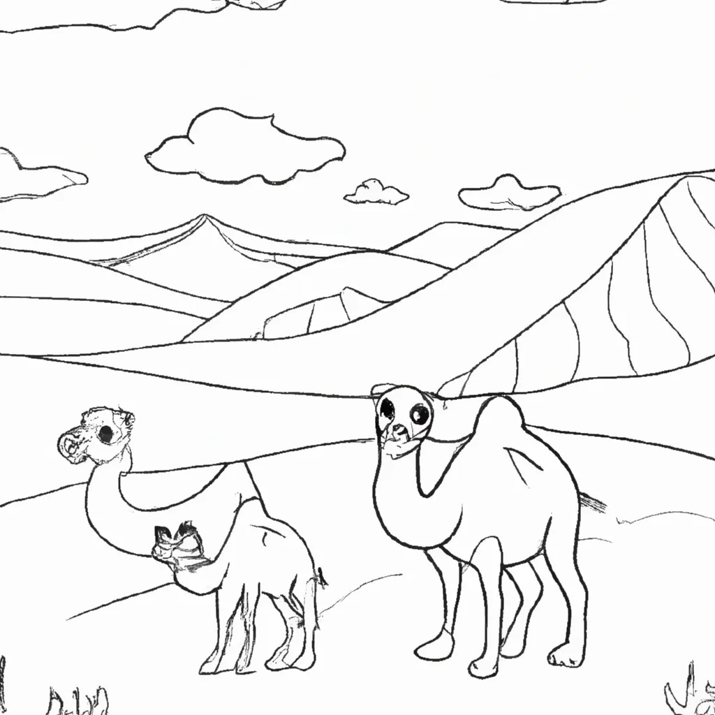 Viaje pelo Deserto com Desenhos de Dromedários para Colorir 1 Viaje pelo Deserto com Desenhos de Dromedários para Colorir