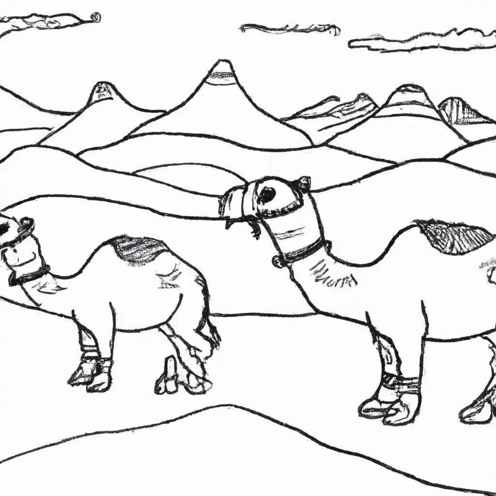 Viaje pelo Deserto com Desenhos de Dromedários para Colorir 3 Viaje pelo Deserto com Desenhos de Dromedários para Colorir 2