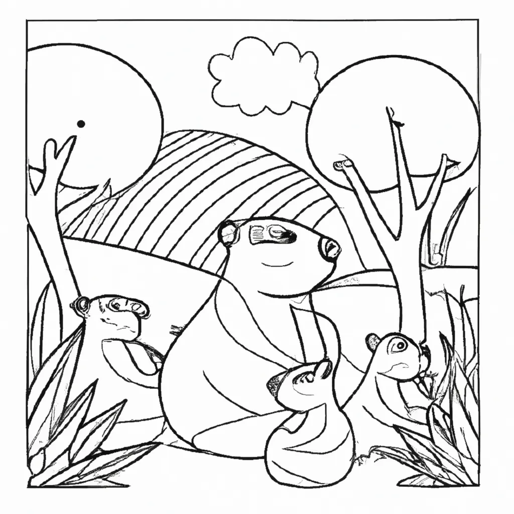 Pinte a Natureza com Desenhos de Capivaras para Colorir 4