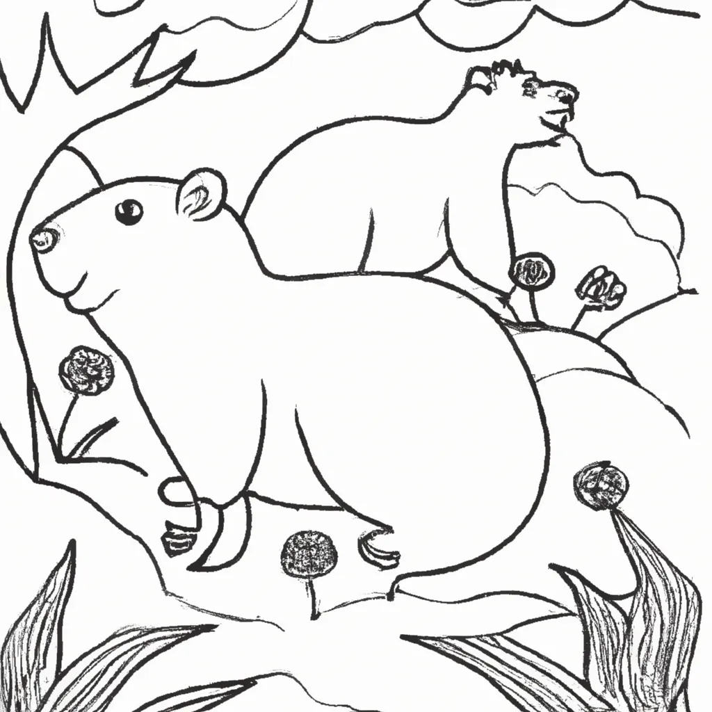 Pinte a Natureza com Desenhos de Capivaras para Colorir 22
