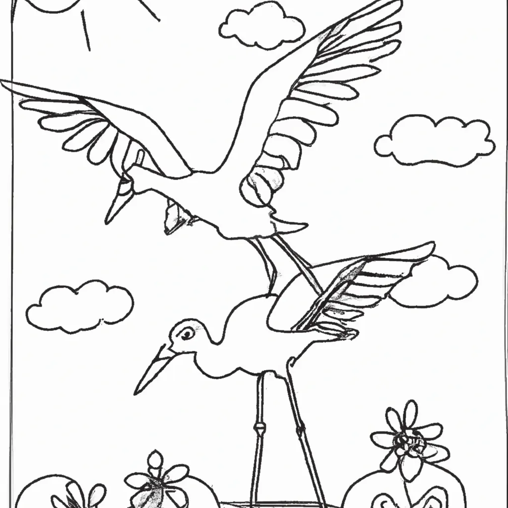Deixe a Arte Voar com Desenhos de Cegonhas para Colorir 20