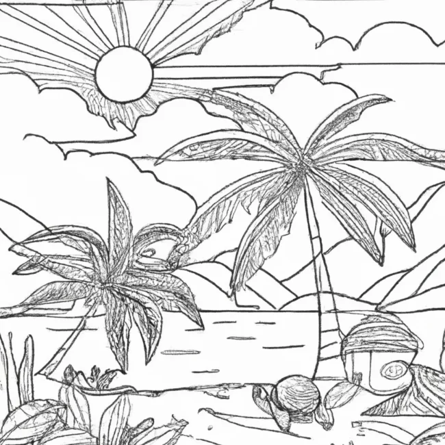 Pinte Seu Próprio Paraíso: Desenhos De Paisagens Tropicais Para Colorir 64