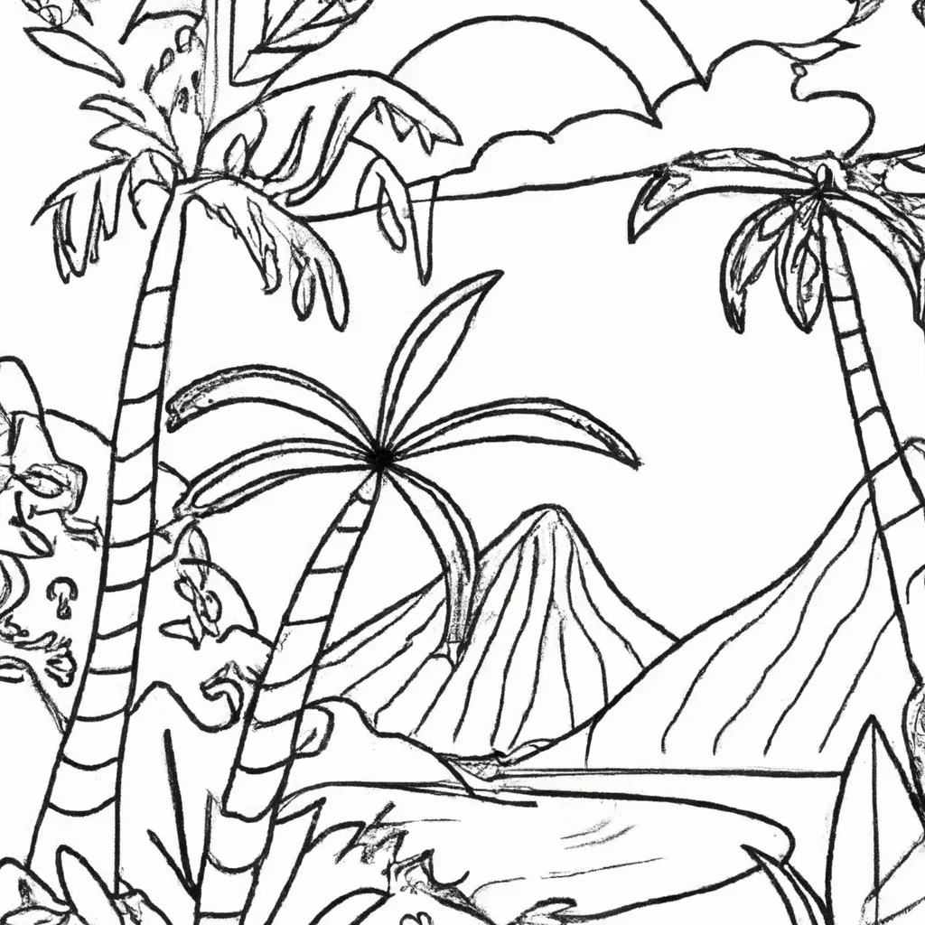 Pinte Seu Próprio Paraíso: Desenhos De Paisagens Tropicais Para Colorir 2