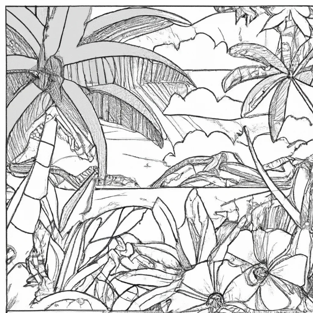 Pinte Seu Próprio Paraíso: Desenhos De Paisagens Tropicais Para Colorir 4