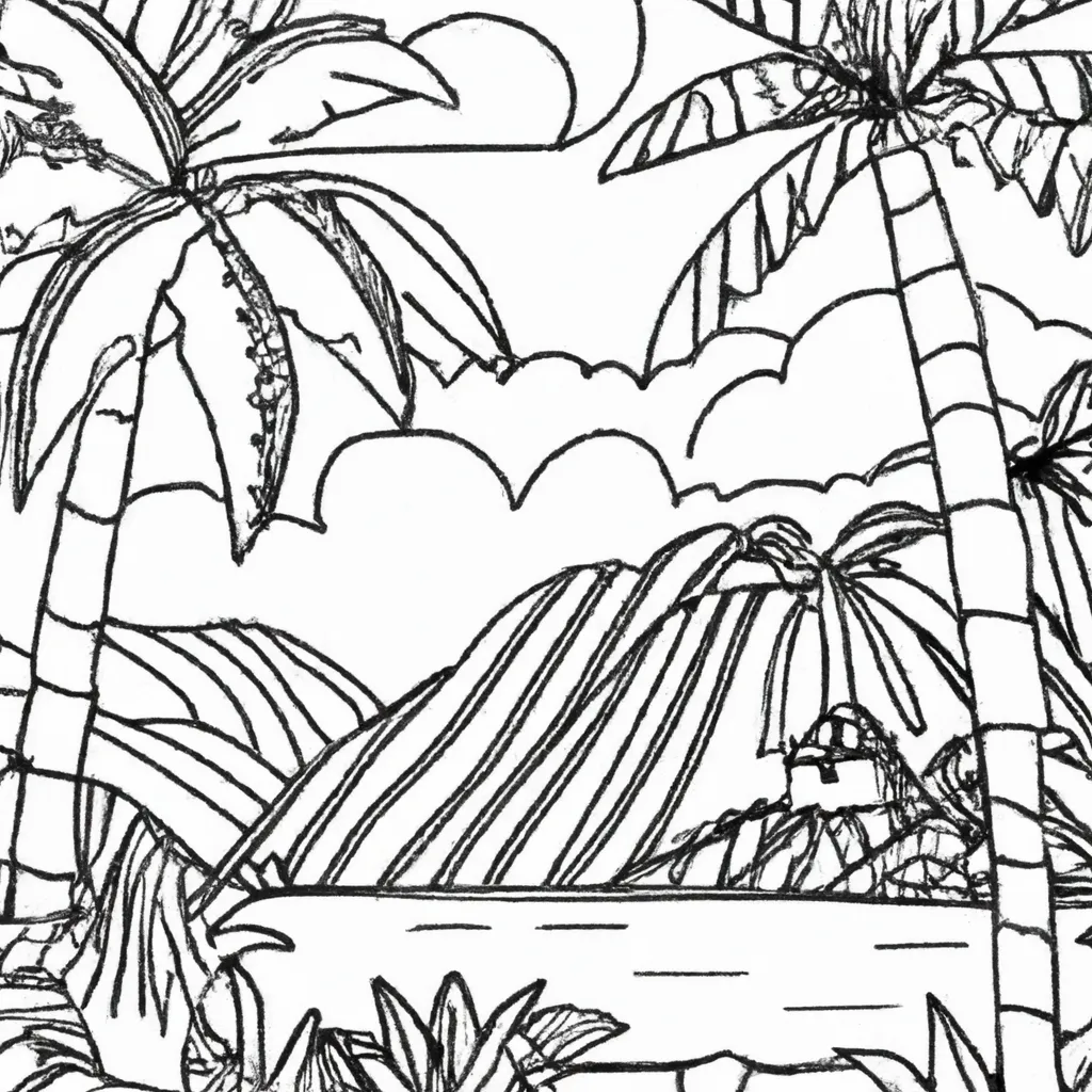 Pinte Seu Próprio Paraíso: Desenhos De Paisagens Tropicais Para Colorir 8