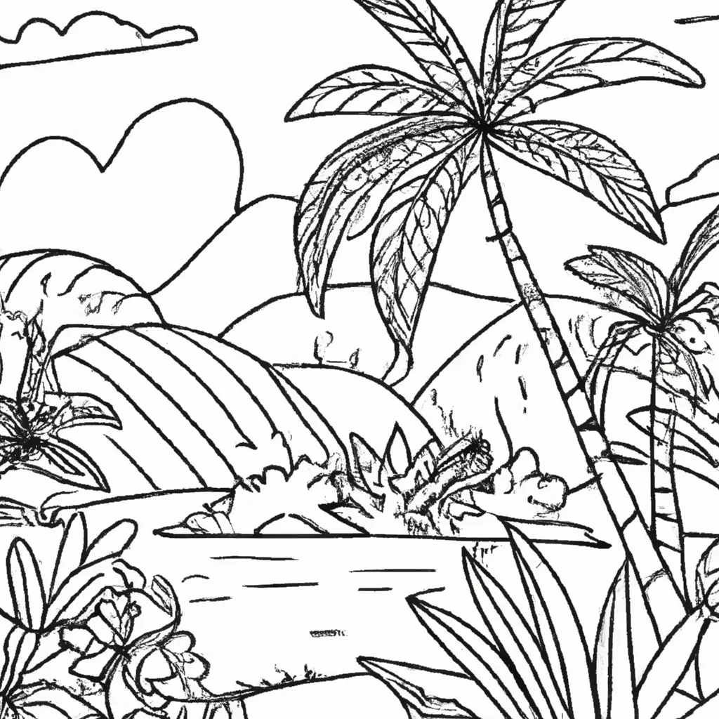 Pinte Seu Próprio Paraíso: Desenhos De Paisagens Tropicais Para Colorir 14