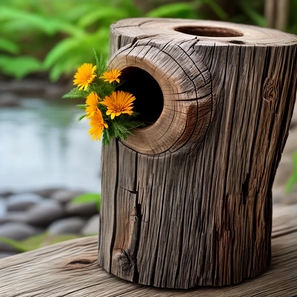 Transformando um tronco de árvore em um vaso de flores rústico. 2
