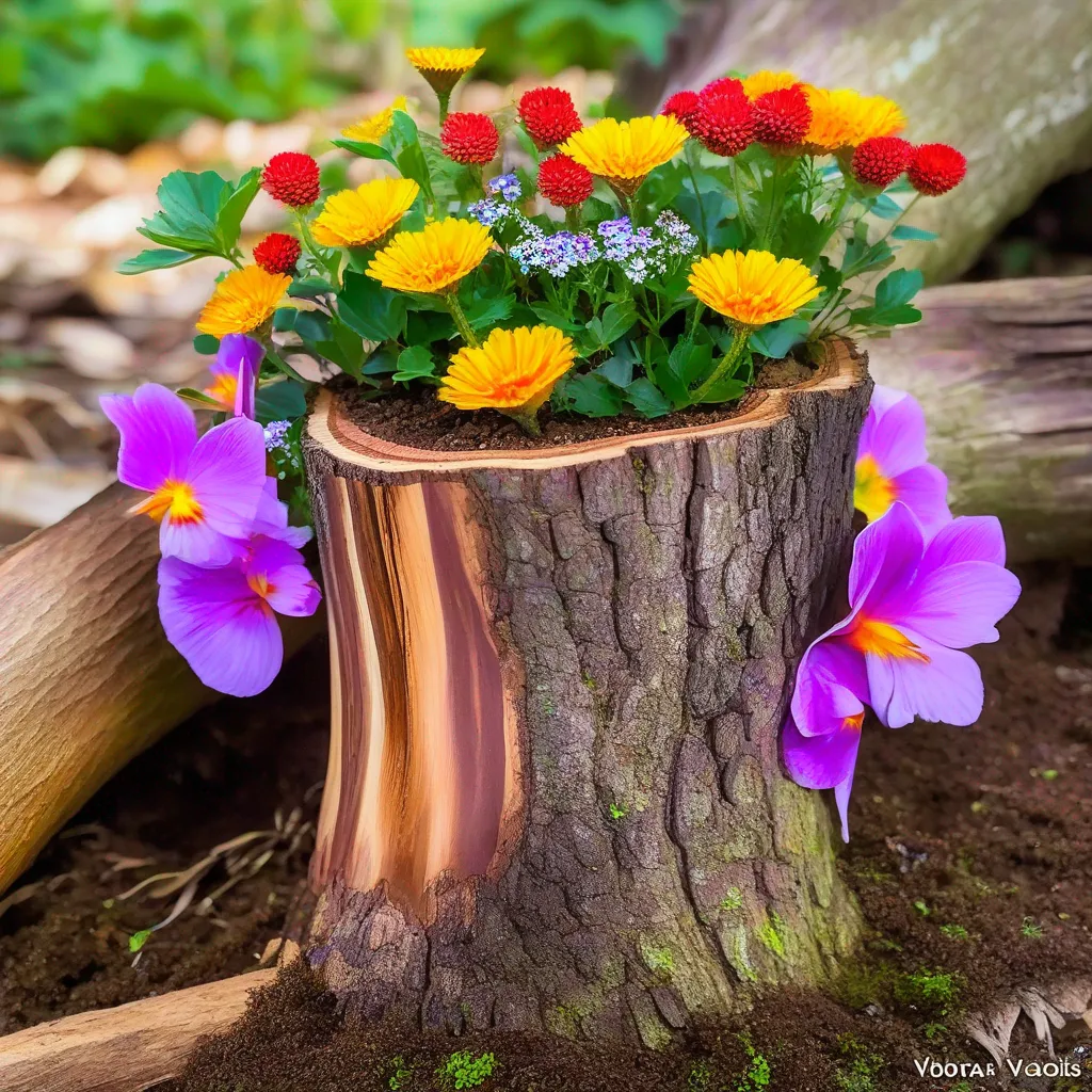 Transformando um tronco de árvore em um vaso de flores rústico. 4