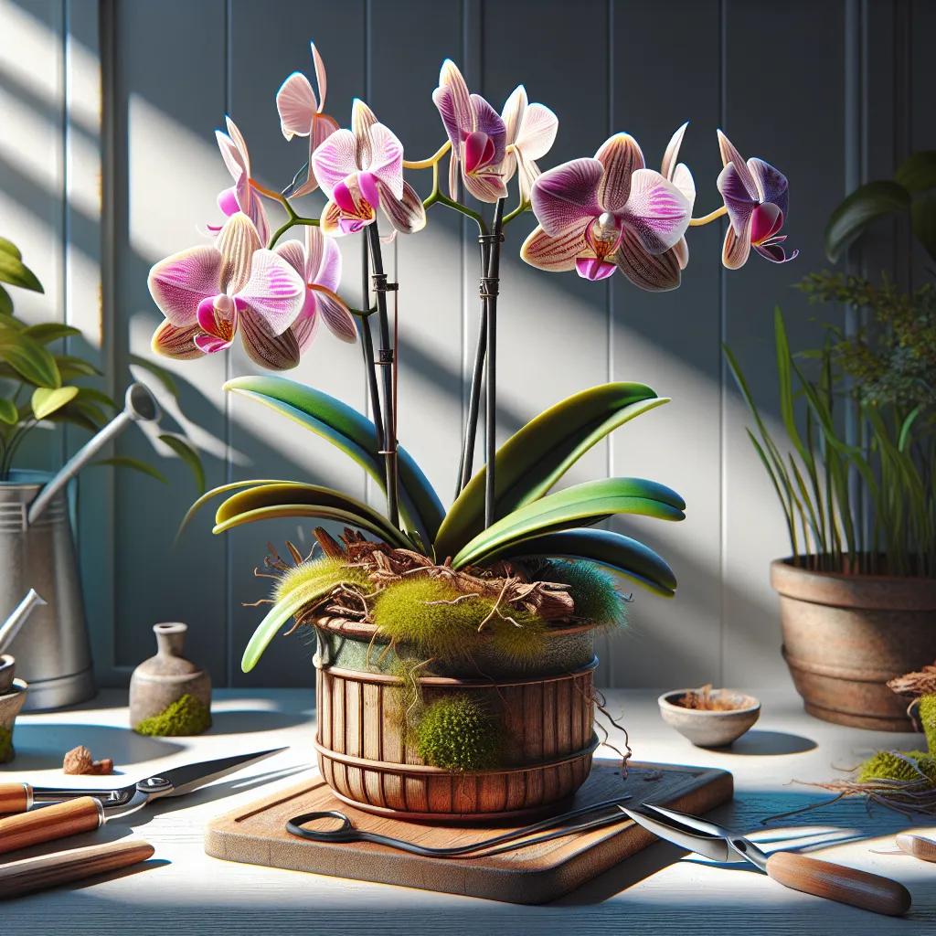 Orquídea miltônia florida em ambiente de jardim com luz filtrada