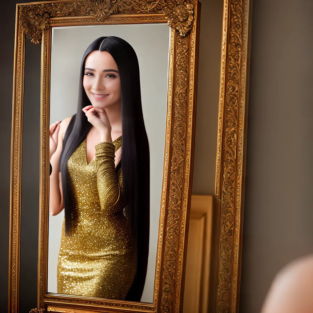 Fotos mulher cabelo liso espelho feliz
