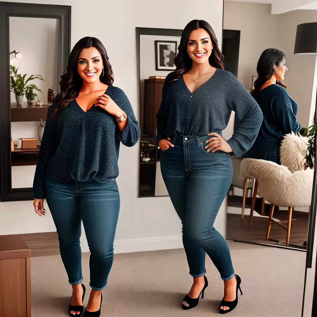 Fotos plus size mulher espelho roupa confiante