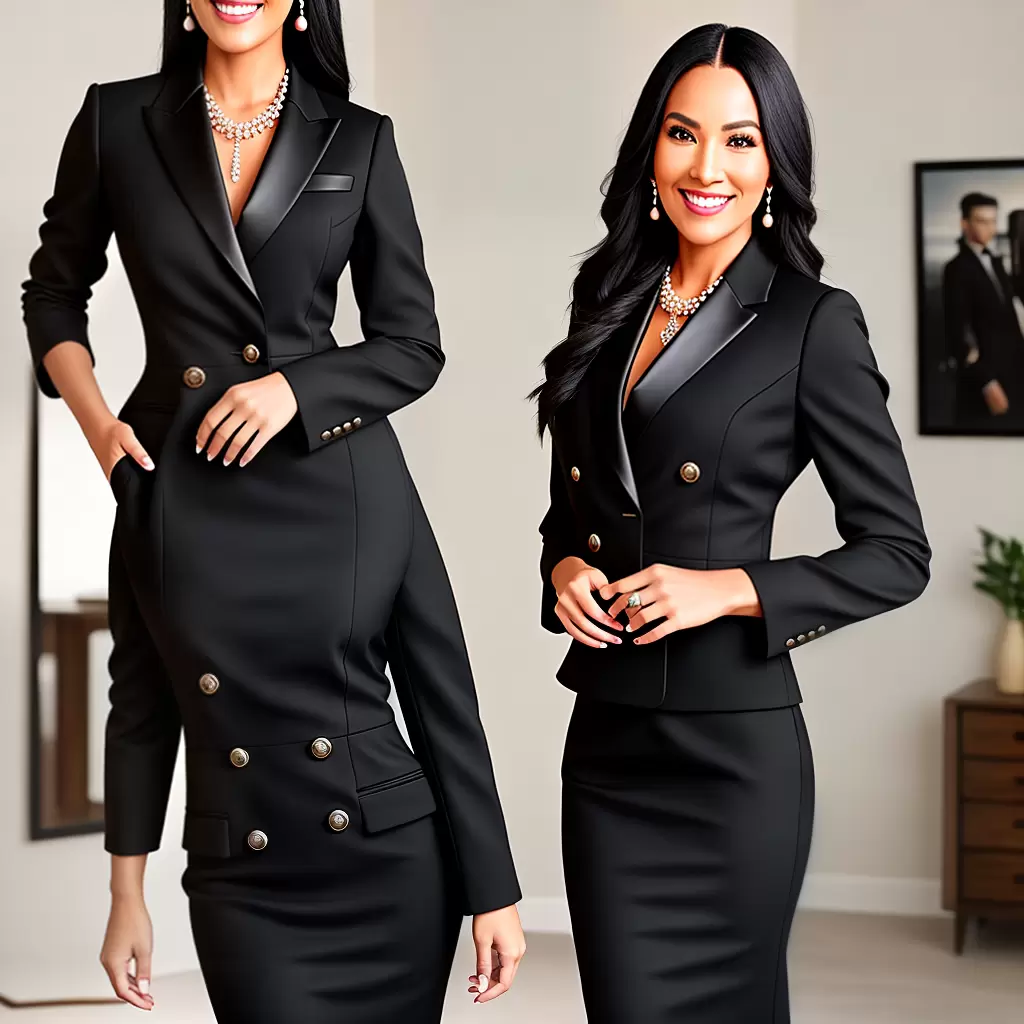 Fotos vestido preto elegante mulher confiante