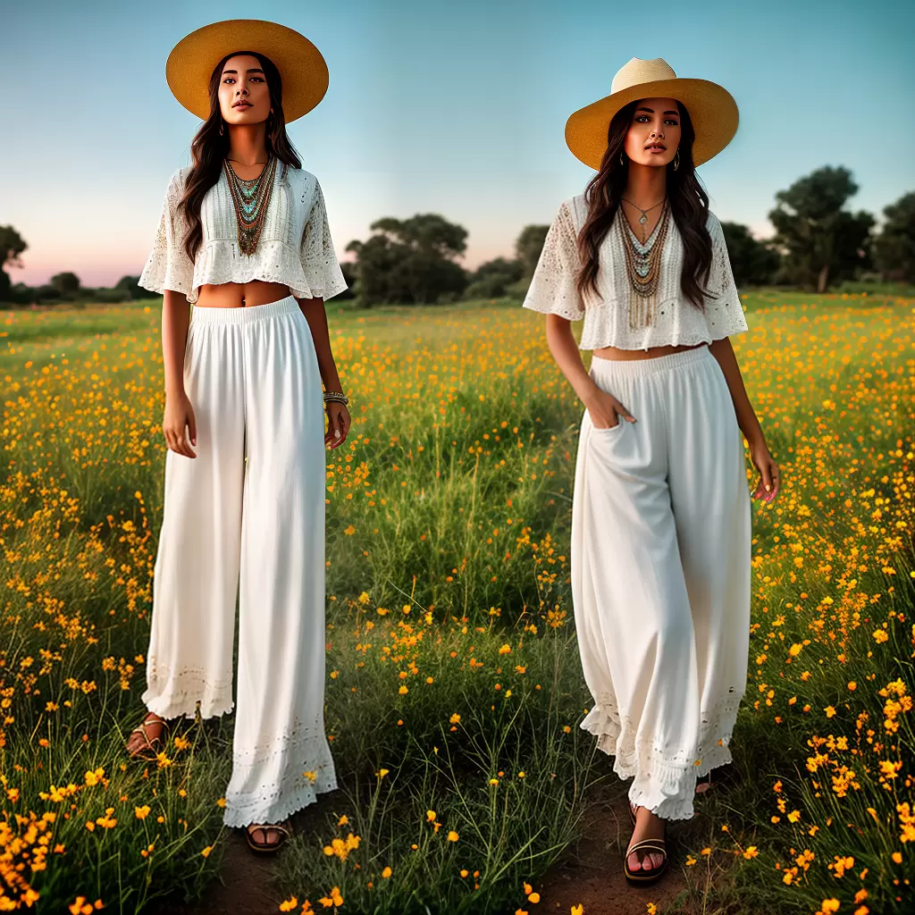 Fotos mulher veste boho campo por do sol