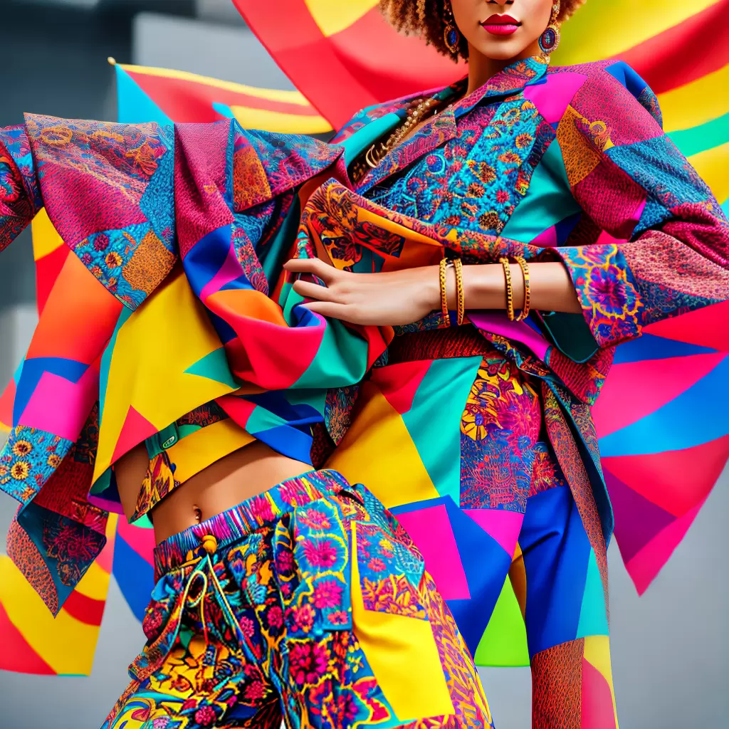Fotos moda maximalista mulher calca colorida