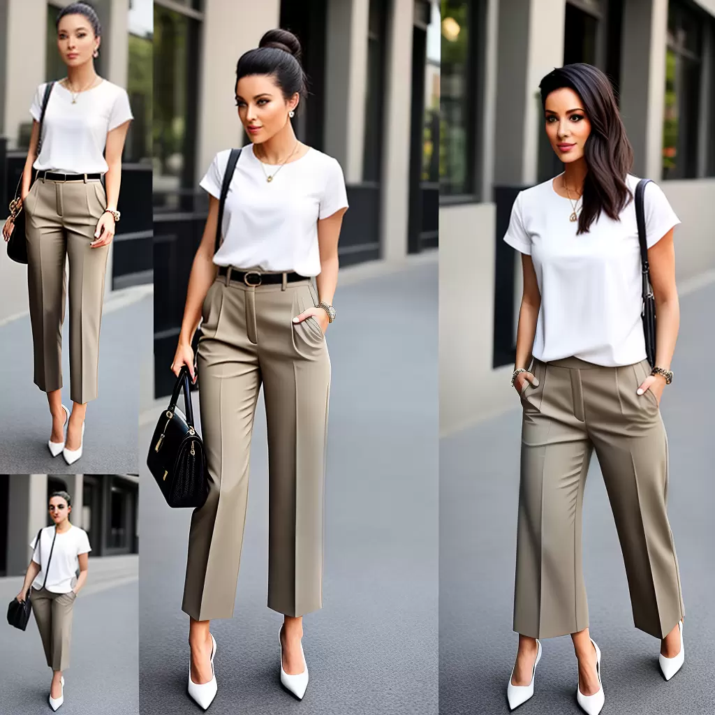 Fotos mulher elegante calca cintura alta blusa ousada