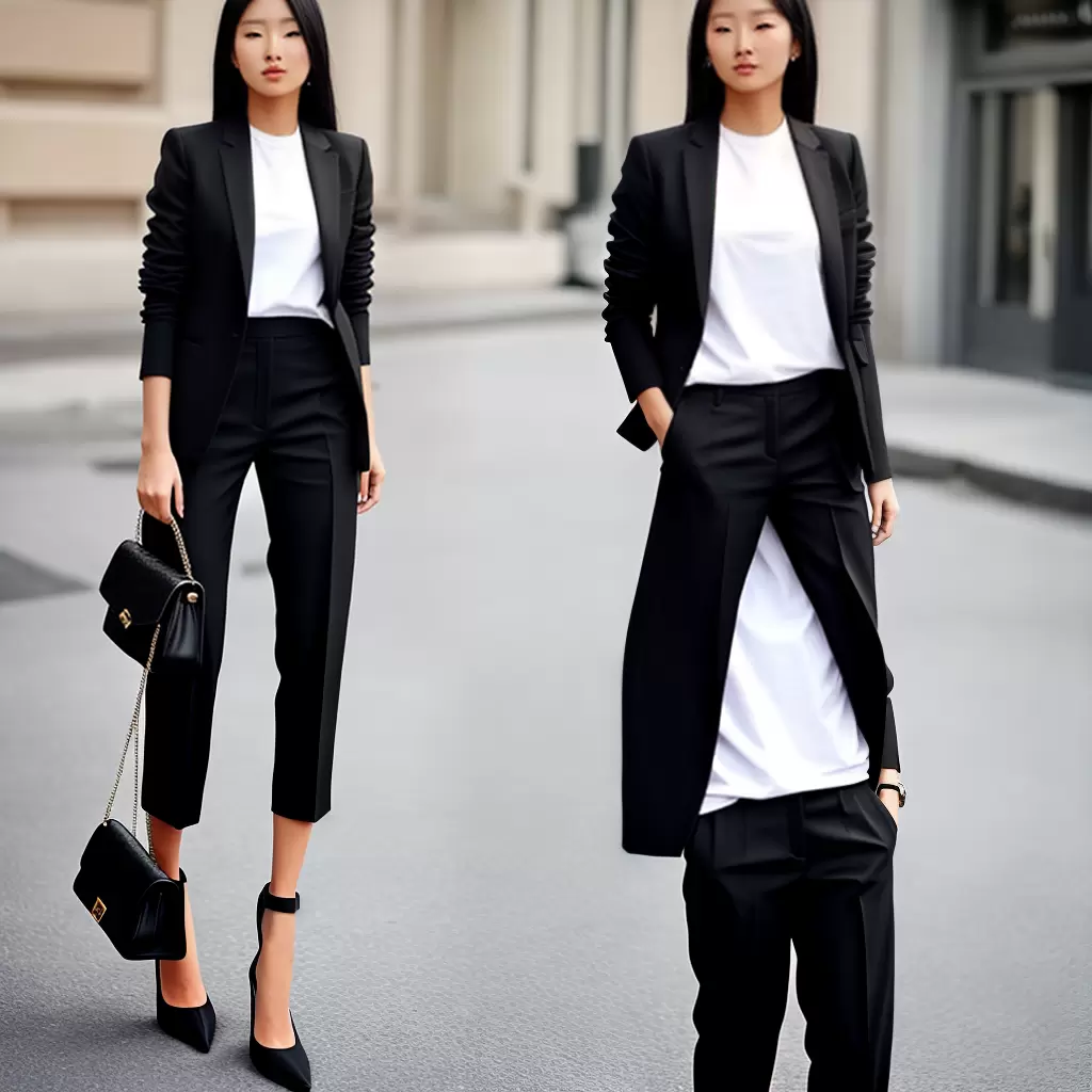 Fotos moda minimalista calca preta blazer branco