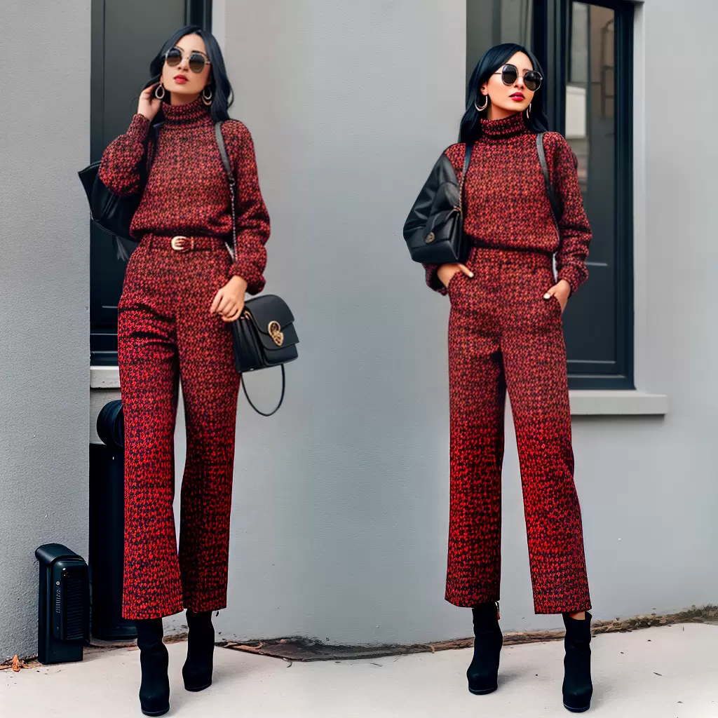 Fotos calca estampada plataforma turtleneck Fotos calca estampada plataforma turtleneck