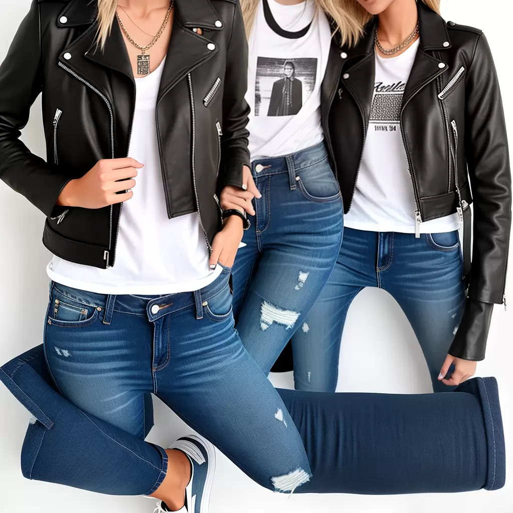 Fotos jeans rasgado camiseta grafica jaqueta couro
