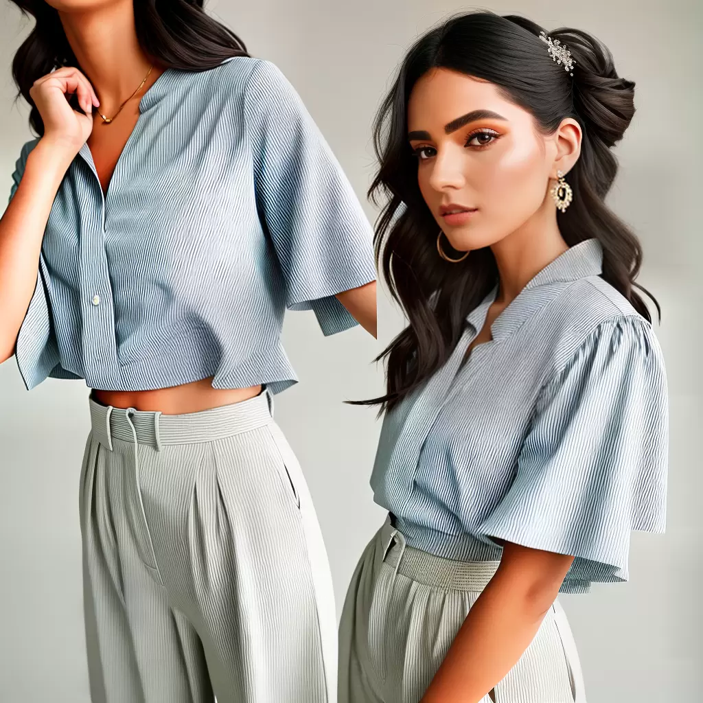 Fotos calca cintura alta blusa ruffles